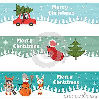 Set of horizontal Christmas banners Vector Illustration