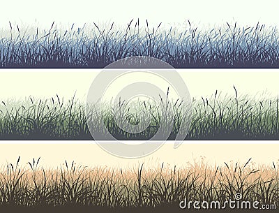 Horizontal color banners of meadow with high grass. Vector Illustration