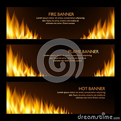 Set of horizontal realistic fire banners Vector Illustration