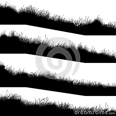 Horizontal banners of silhouettes wavy meadow on slope side Vector Illustration
