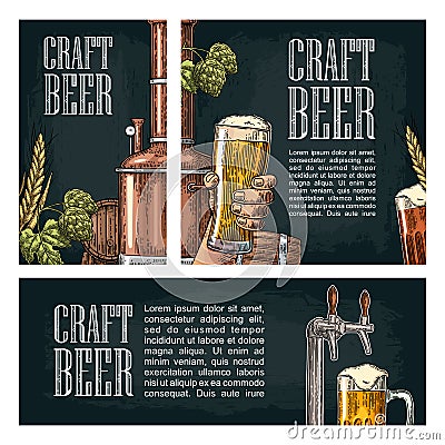 Set horizontal, vertical and square and posters for craft beer. Vector Illustration