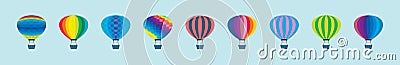 Set of hot air balloon cartoon icon design template with various models. vector illustration isolated on blue background Vector Illustration