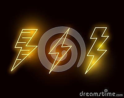 Neon Glowing Hot Lightning Bolts Vector Illustration