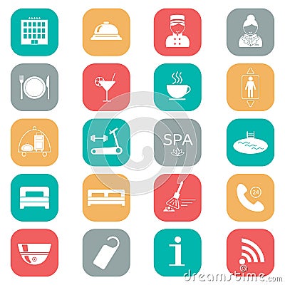Set of hotel icons. Flat design. Silhouette. Vector Illustration