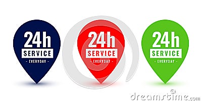 set of 24 hours open service concept label with pointer design Vector Illustration