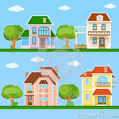 Set of house flat icons Cartoon Illustration