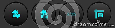 Set House with heart shape, Rising cost of housing, plan and Hanging sign Open house icon. Vector Vector Illustration