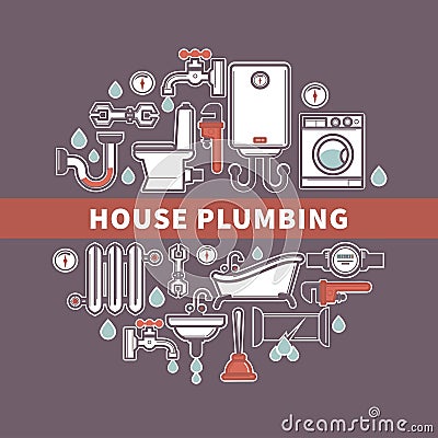 Set of house plumbing with drops of water. Vector illustration Vector Illustration