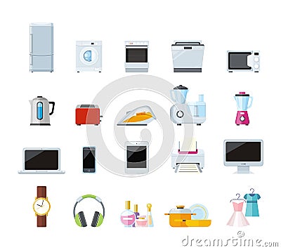 Set of Household Appliances Design Flat Vector Illustration