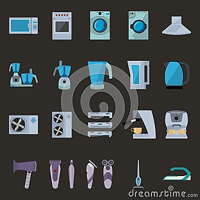 Set of household appliances flat icons Vector Illustration