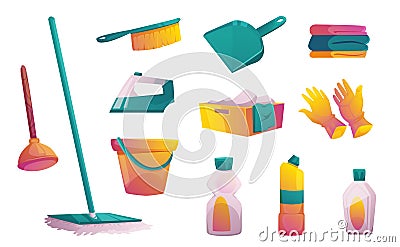 Set of household equipment and cleaning tools Vector Illustration