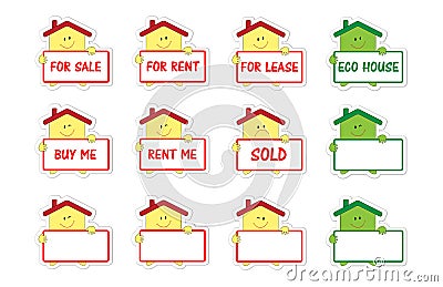 Set of houses with banner as stickers Vector Illustration