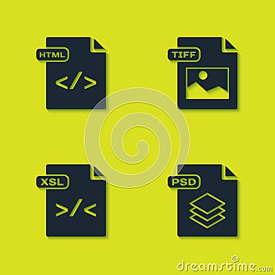 Set HTML file document, PSD, XSL and TIFF icon. Vector Vector Illustration