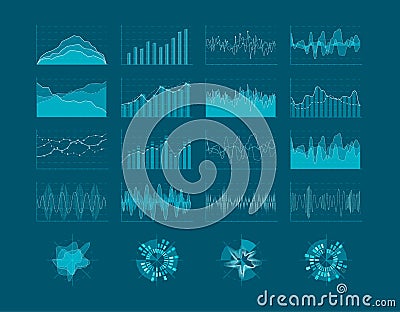Set of HUD elements. Futuristic user interface. Infographic diagram statistic elements. Vector illustration Vector Illustration