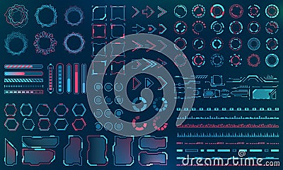 Set HUD Interface Elements - Lines, Circles, Pointers, Frames, Bar Download for Web Applications Vector Illustration