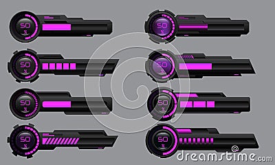 Set of HUD modern loading progress bars user interface elements design technology cyber purple black metallic futuristic vector Vector Illustration