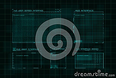 Set of HUD user screen interface on dark green digital hi tech background. Futuristic layout of control panel and user Vector Illustration