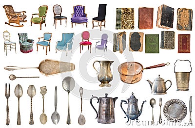 Set of a huge amount gorgeous old vintage items Stock Photo