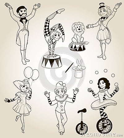 Set of human circus characters Vector Illustration