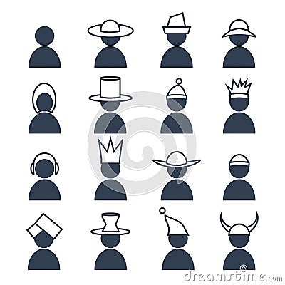 Set of human with differents headdress icons. Vector Illustration