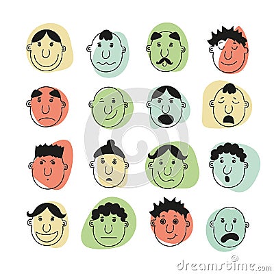 A set of human faces with emotions Vector Illustration