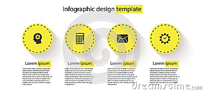 Set Human head with gear inside, Calculator, Envelope and Time Management. Business infographic template. Vector Vector Illustration