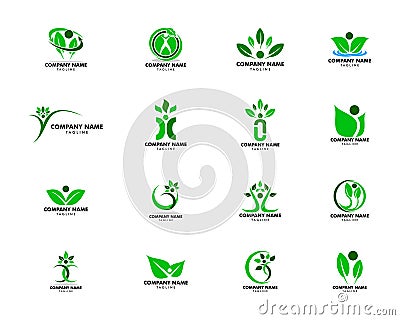 Set of Human Leaf Logo Template Design Vector Illustration