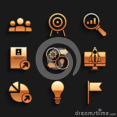 Set Human resources, Light bulb with concept of idea, Location marker, Startup project, Financial growth, Job promotion Vector Illustration