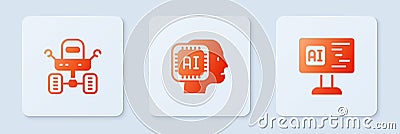 Set Humanoid robot, Mars rover and Software. White square button. Vector Vector Illustration