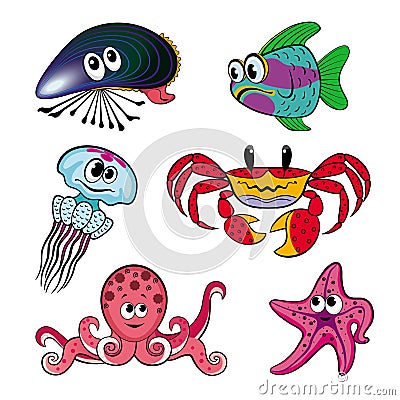 A set of humorous sea animals Stock Photo