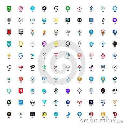 Set of hundred cryptocurrency logos, part 2 Vector Illustration