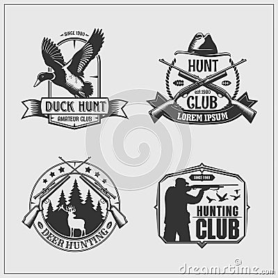 Set of hunting club labels, badges and design elements. Vector Illustration