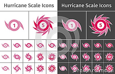 Set of hurricane scale icons on different backgrounds Vector Illustration