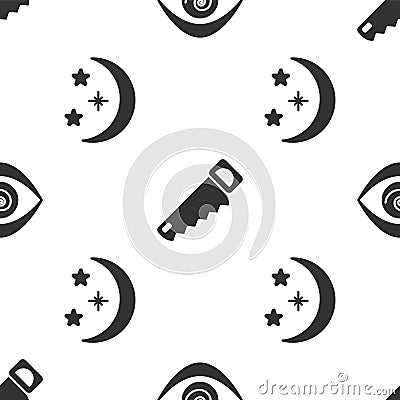 Set Hypnosis, Hand saw and Moon and stars on seamless pattern. Vector Vector Illustration