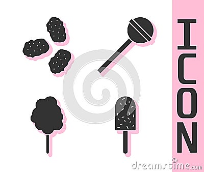 Set Ice cream, Chicken nuggets, Cotton candy and Lollipop icon. Vector Vector Illustration