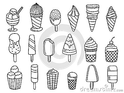 Set of ice cream doodle Vector Illustration