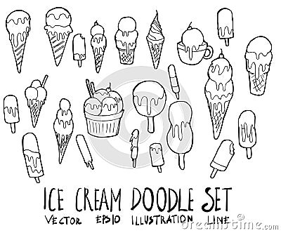 Set of Ice cream illustration Hand drawn doodle Sketch line vector eps10 Vector Illustration