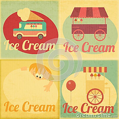 Set of Ice Cream Retro Labels Vector Illustration