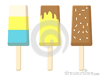 Set of Ice-creams, Chocolate Ice Cream on Stick Vector Illustration