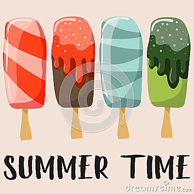 Set of ice creams different in taste and shape Vector Illustration