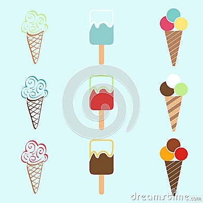 Set of ice-creams and popsicles. Vector Illustration