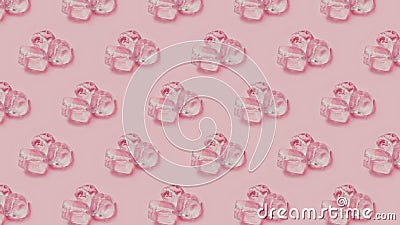 Set of ice cubes on pastel pink solid background. Modern pattern. Minimal pop art. Summer mood. Stock Photo