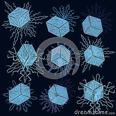 Set of ice cubes on snowflakes. Vector crystals Vector Illustration