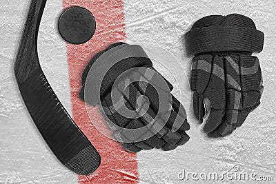 Set on ice hockey accessories Stock Photo