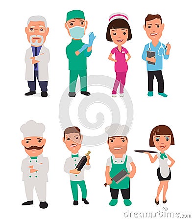 Set icon character cook and doctor. Vector Illustration