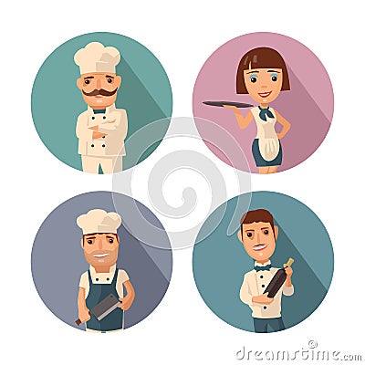 Set icon character cook. Waiter, chef, waitress. Vector flat illustration Vector Illustration