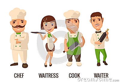 Set icon character cook. Waiter, chef, waitress, Vector Illustration