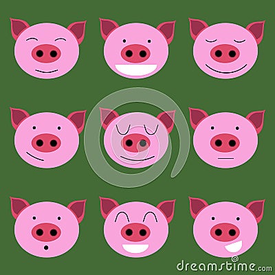 Set of icon with cheerful and cute piglets Stock Photo