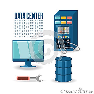 Set icon computer wrench database and data center Vector Illustration