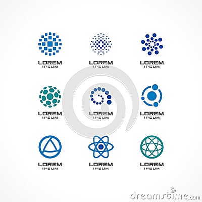 Set of icon design elements. Abstract logo ideas for business company, communication, technology, science and medical Vector Illustration